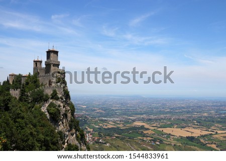 San Marino fortress and towers landscape Italy