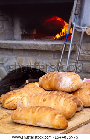 Homemade artisan bread cooked in a wood oven