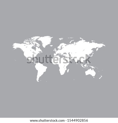 World map vector in white color isolated on gray background