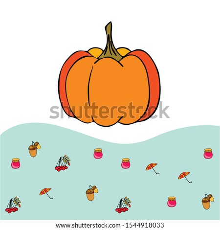 Vector of Autumn, Fall season theme, pumpkin, jam, umbrella. Set of cute colorful icon collection. Vector background.