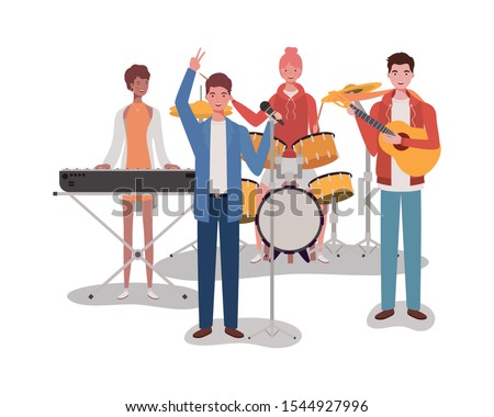 group music band playing instruments characters vector illustration design