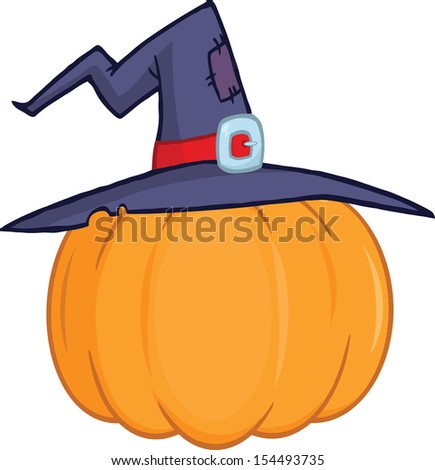 Pumpkin With A Witch Hat Cartoon Illustration