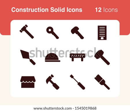 Simple set of vector solid icons of construction business. Usable for modern concepts, web, apps and flyer.