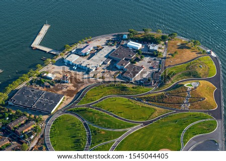 Aerial view of the Governors Island in New York, NY