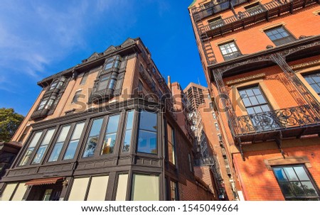 Boston architecture and houses in historic center close to landmark Beacon Hill