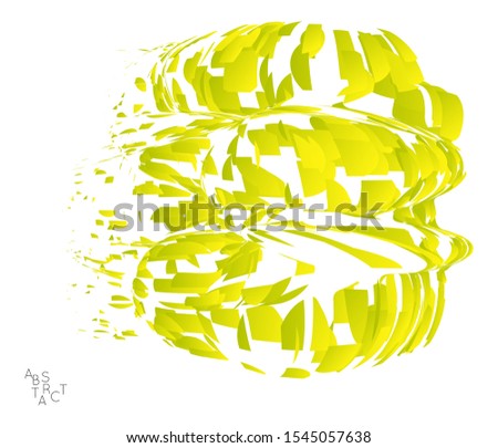 Abstract futuristic shape made of small particle explosion. Optical art geometric  background with high speed of motion. Futuristic vector illustration isolated on white