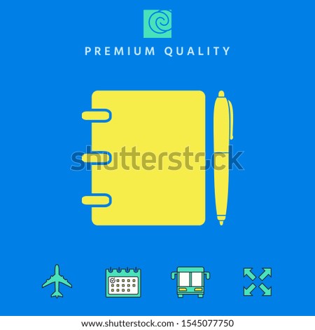 Notebook, address, phone book with pen symbol icon. Graphic elements for your design