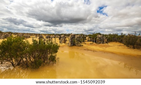 Landscape view of the limestone pinnacles in the Nambung National Park, Cervantes, Western Australia.