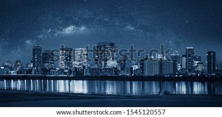 Bangkok city at night with starry sky