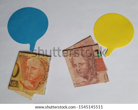 business conversation, Brazilian banknotes and dialogue icons