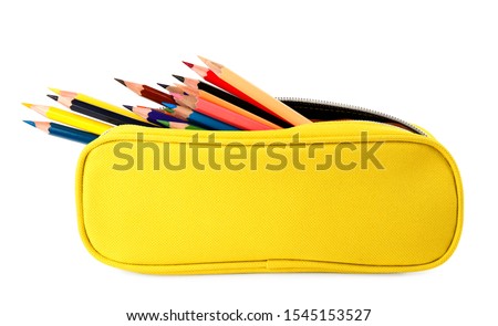 Case full of color pencils on white background Royalty-Free Stock Photo #1545153527