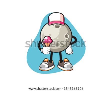 Moon hold ice cream cartoon. Mascot Character vector.