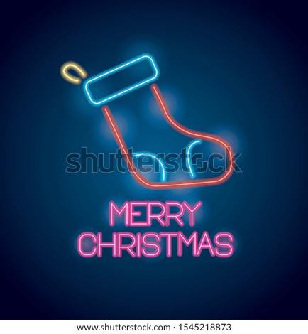 mery christmas sock neon lights vector illustration design
