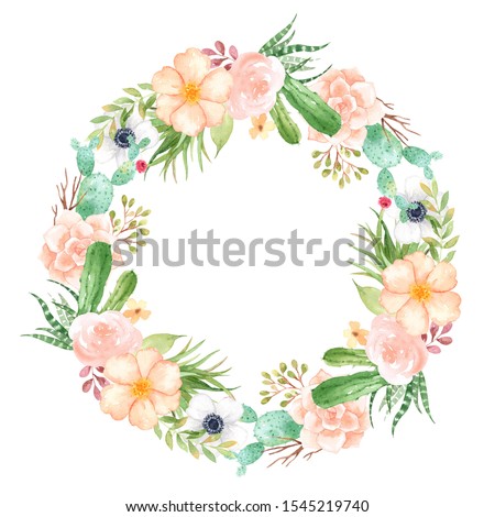 Flowers and cactus clip art for wedding invitation or greeting cards