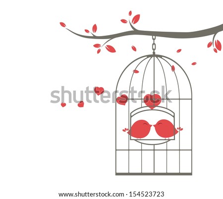 Love birds in a cage