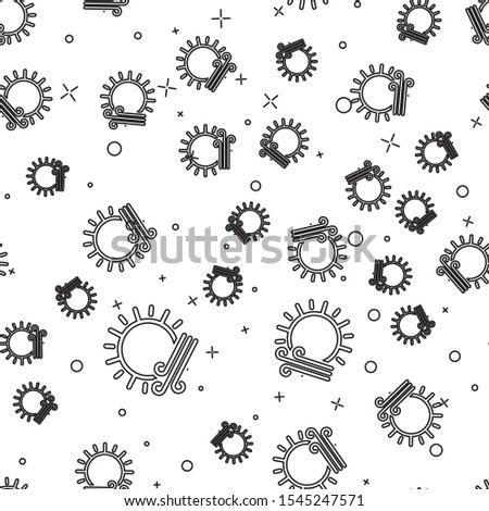 Black line Wind and sun icon isolated seamless pattern on white background. Windy weather.  Vector Illustration