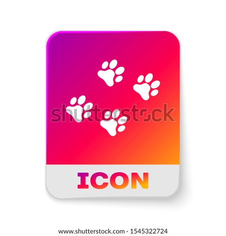 White Paw print icon isolated on white background. Dog or cat paw print. Animal track. Rectangle color button