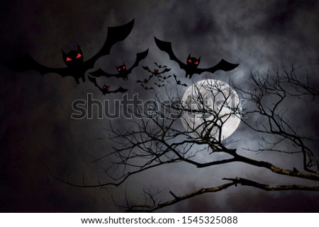 Bat Branches Dry Moon Background Halloween