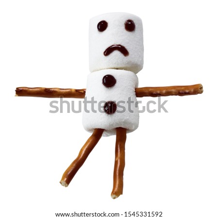 sad snowman on white background