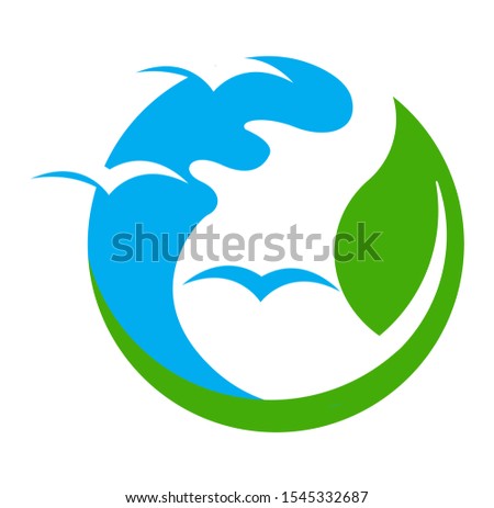 wave and leaf  logo design template abstract, tropical logo