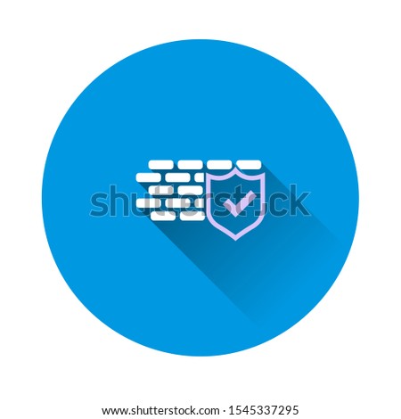 Brick wall check board icon on blue background.  Flat image with long shadow.