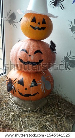 Halloween pumpkin heads jack lantern with scary evil faces spooky holiday