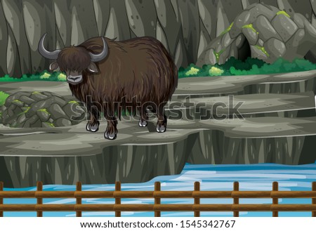 Scene with buffalo in the zoo illustration