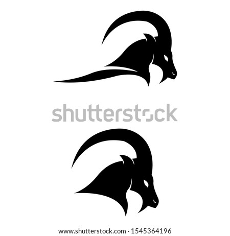 Silhouette icon of a male ibex mountain goat with big horns Royalty-Free Stock Photo #1545364196