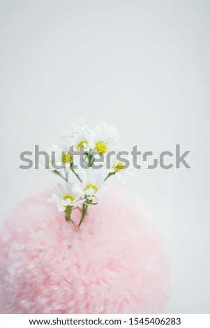 Cutter flower and pompom decoration on white background