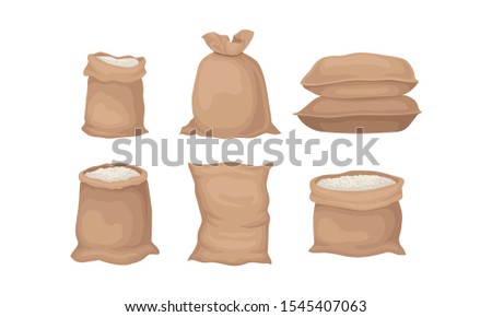 Burlap Sacks With Rice or Flour Vector Set Royalty-Free Stock Photo #1545407063
