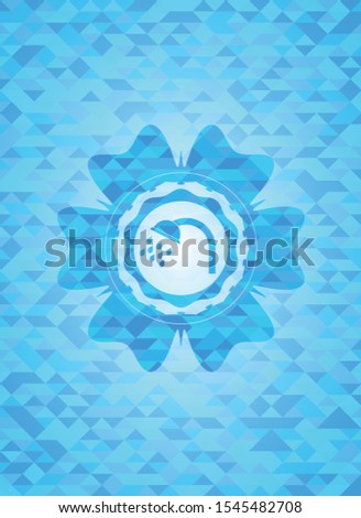 shower icon inside realistic sky blue mosaic emblem