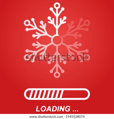 flat transparent white snowflake as loader indicator with loading bar progress, winter stock vector illustration clip art icon, design element on red background