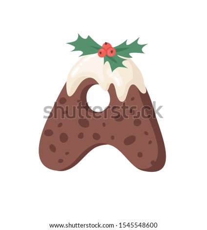 Cartoon vector illustration Christmas Pudding. Hand drawn font. Actual Creative Holidays bake alphabet and letter A