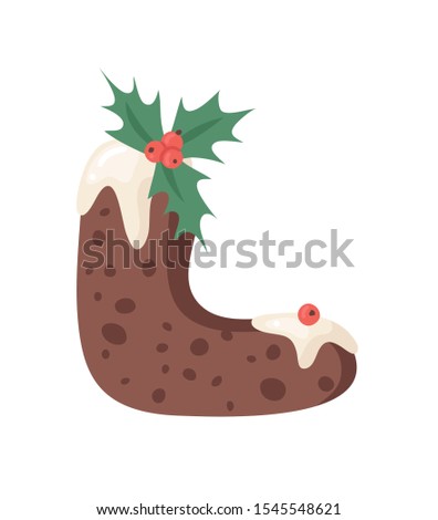 Cartoon vector illustration Christmas Pudding. Hand drawn font. Actual Creative Holidays bake alphabet and letter L