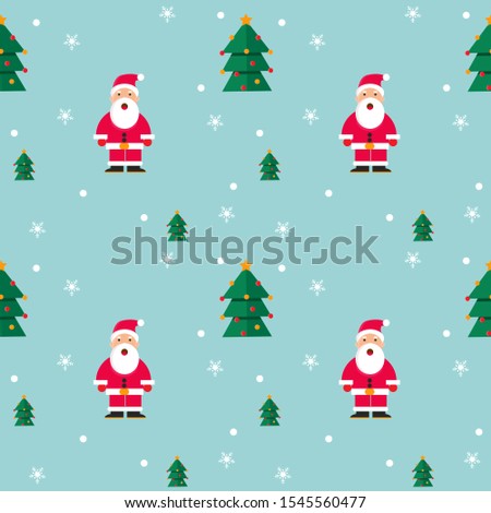 Seamless Pattern background: Merry Christmas and Happy new year concept. There are Santa, Christmas tree, snow on light blue background for your design