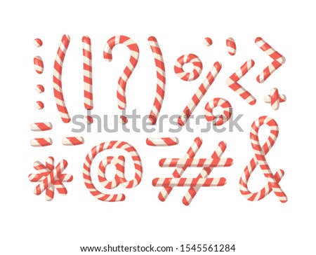 Cartoon vector illustration Christmas Candy Cane. Hand drawn font. Actual Creative Holidays sweet alphabet and sign and symbols
