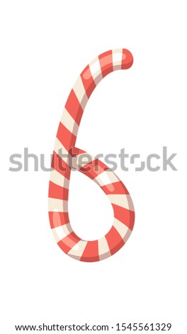 Cartoon vector illustration Christmas Candy Cane. Hand drawn font. Actual Creative Holidays sweet number 6