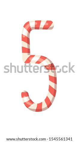 Cartoon vector illustration Christmas Candy Cane. Hand drawn font. Actual Creative Holidays sweet number 5