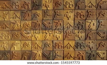 Close up sport sign on clay bricks wall use for web design and sport background