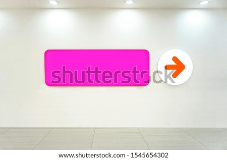 Mock up. Signboard of store, shop. Pink banner on white wall.                               