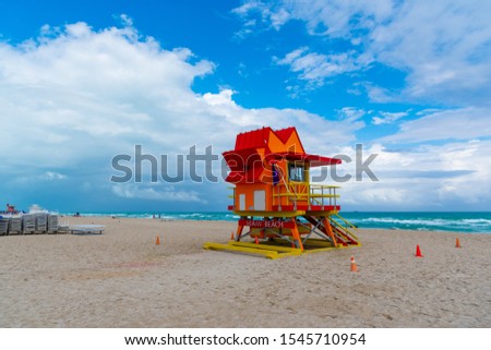 Colorful lifeguard tower in Miami Beach, USA