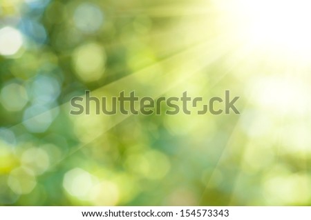 Natural outdoors bokeh background  in green and yellow tones with sun rays Royalty-Free Stock Photo #154573343