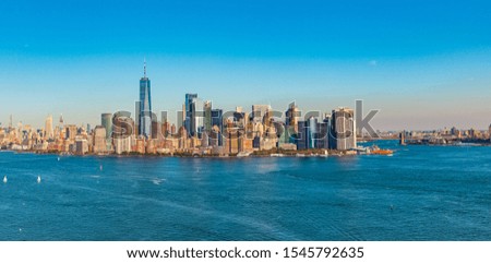 Aerial view to New York City Skylines from Helicopter