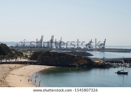 Sight of the City of Sines, Beach Vasco of Gamma and the fishing port, Alentejo, Portugal