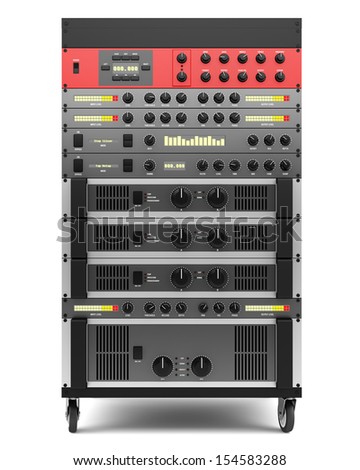 audio effects processors in a rack isolated on white background