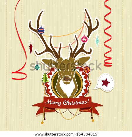 Vintage Christmas card with deer 