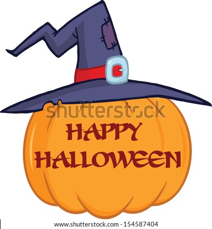 Pumpkin With A Witch Hat And Text Cartoon Illustration