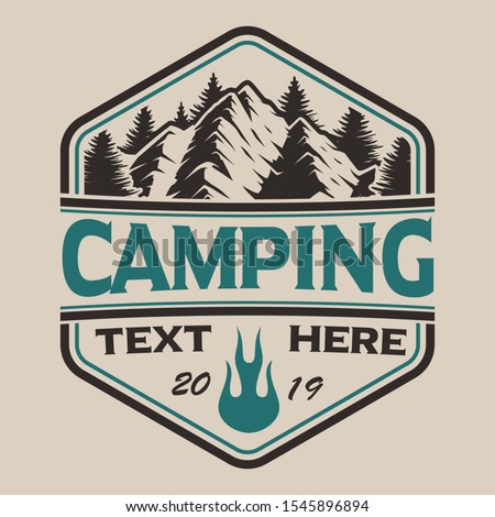 T-shirt design with mountains in vintage style on the camping theme. Perfect for T-shirt design. Layered