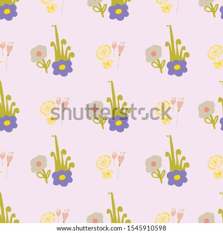Vector floral cute seamless repeat pattern on a pink background