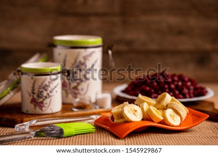 Ingredients needed for making banana and cherry muffin